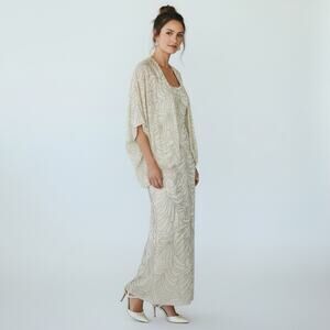 Pave New York Beverly Hills Silk Beaded Formal Gown Sz 6 Ivory Vintage Hong Kong